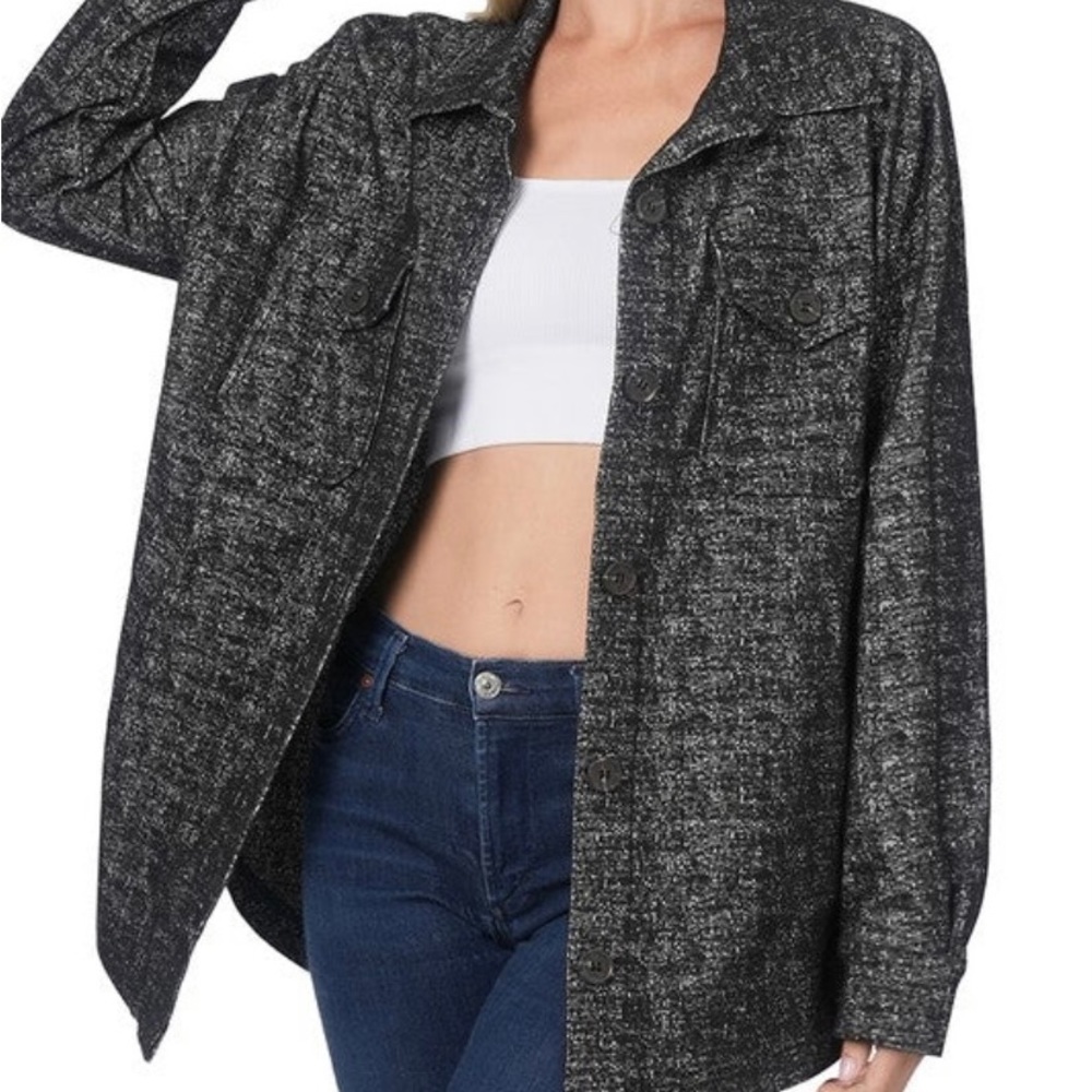Zenana melange shacket, true to size for an oversized fit.